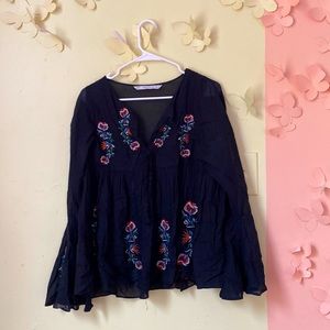 ZARA Embroidered Peasant Top